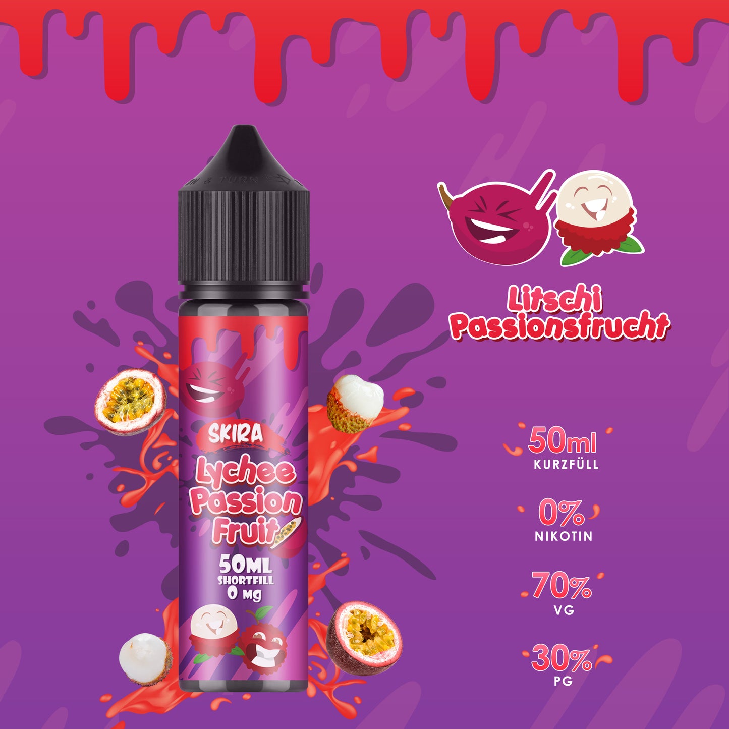 SKIRA Shortfill E Liquid Multifruit 70/30 - Pack of 3 - 50ML