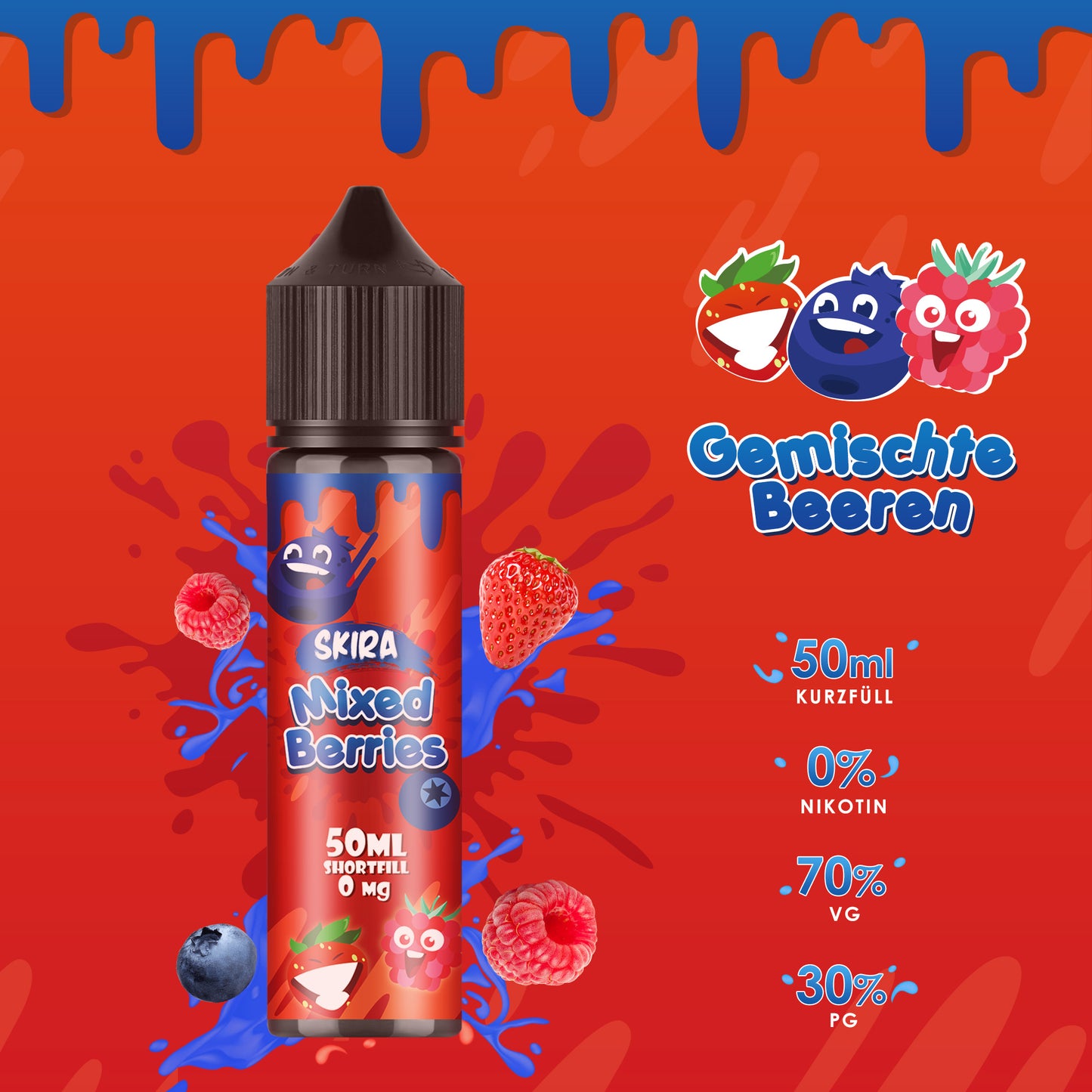 SKIRA Shortfill E Liquid Multifruit 70/30 - Pack of 3 - 50ML