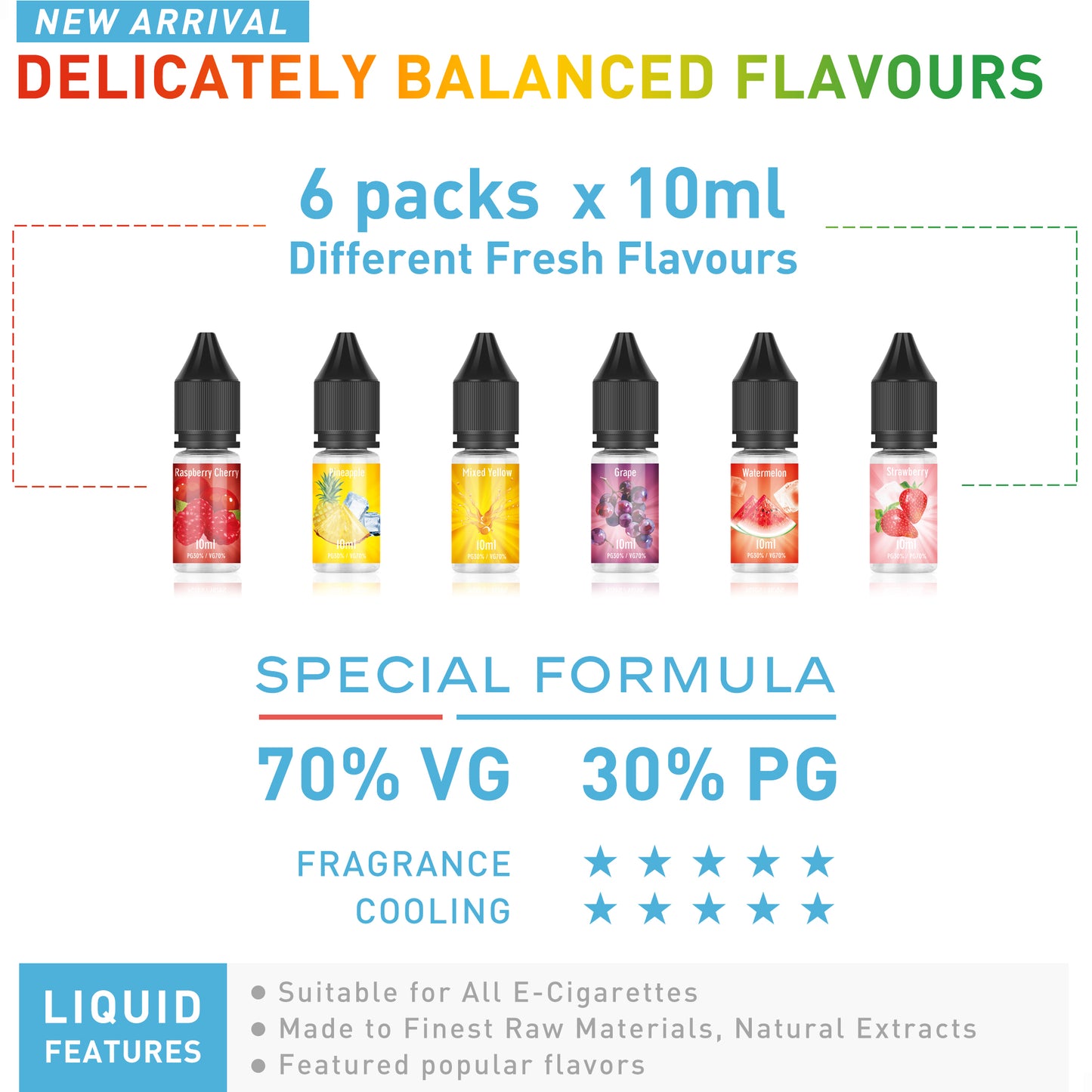 MECIGA E Liquid Collection 6 x 10ml No Nicotine 70/30